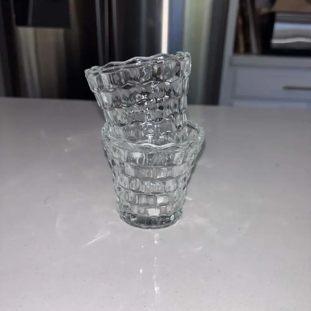Vintage Indiana Glass Whitehall Clear Cubist Votive Candle Holders - Set of 2